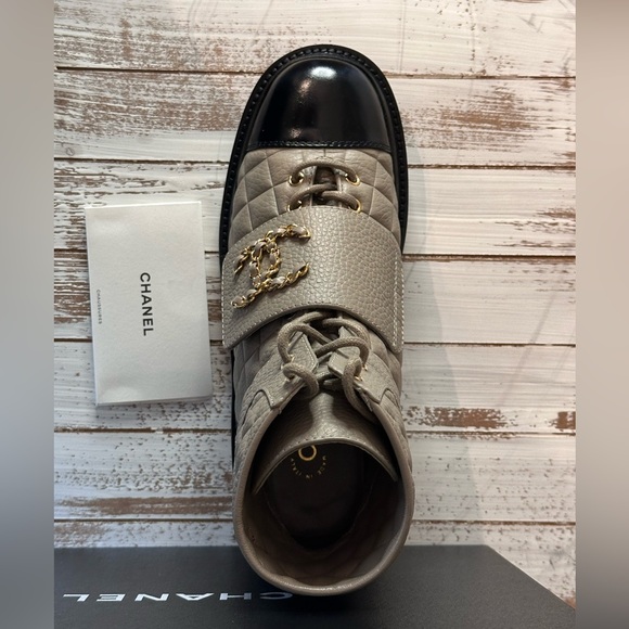 Chanel Women's Quilted Leather Boots - Black and Taupe - Picture 5 of 10